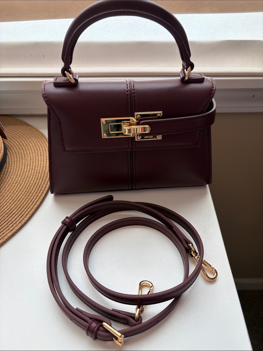 JW PEI Burgundy Top-Handle Satchel with Gold Hardware